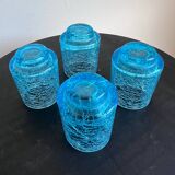 Set of 4 vintage azure blue crackled glass vases – ref. 7239