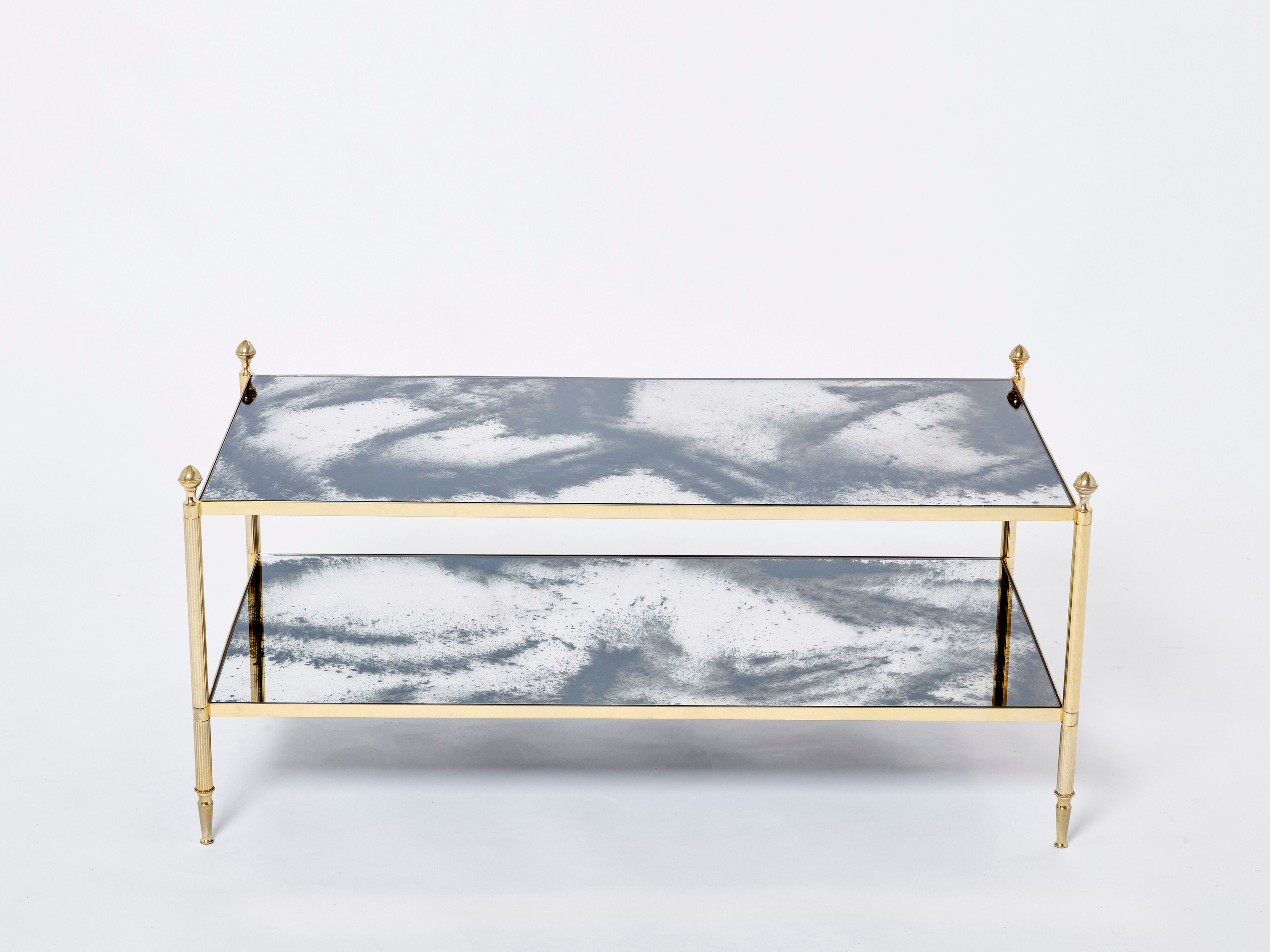 Coffee table brass chrome mirror decorated 1970