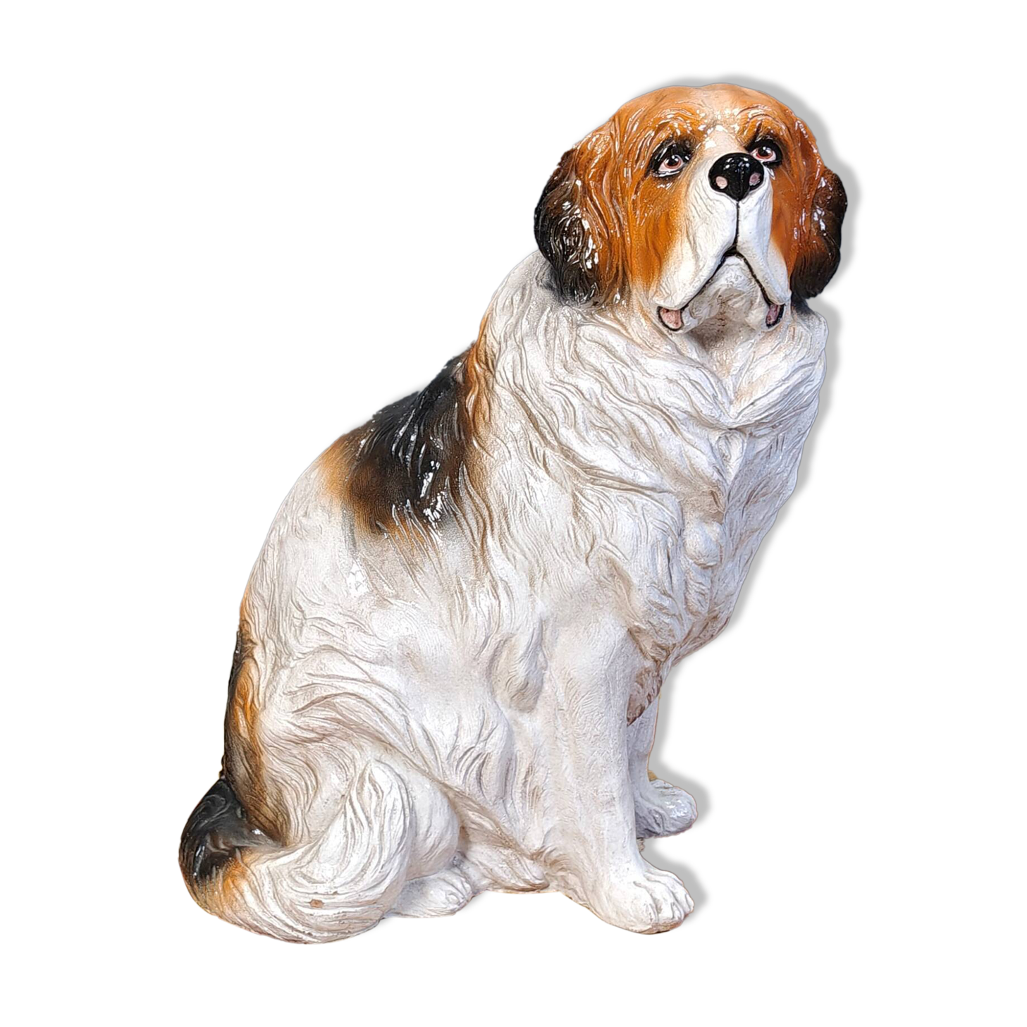 Life sized vintage glazed terracotta St Bernard dog sculpture, 1960s