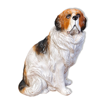 Life sized vintage glazed terracotta St Bernard dog sculpture, 1960s