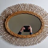 Miroir en rotin vintage de forme ovale