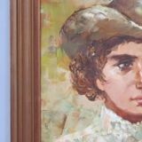 Peinture à l'huile impressionniste vintage Portrait d'une femme avec un chapeau