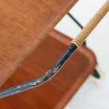 Mid-century modern foldable serving trolley with teak trays