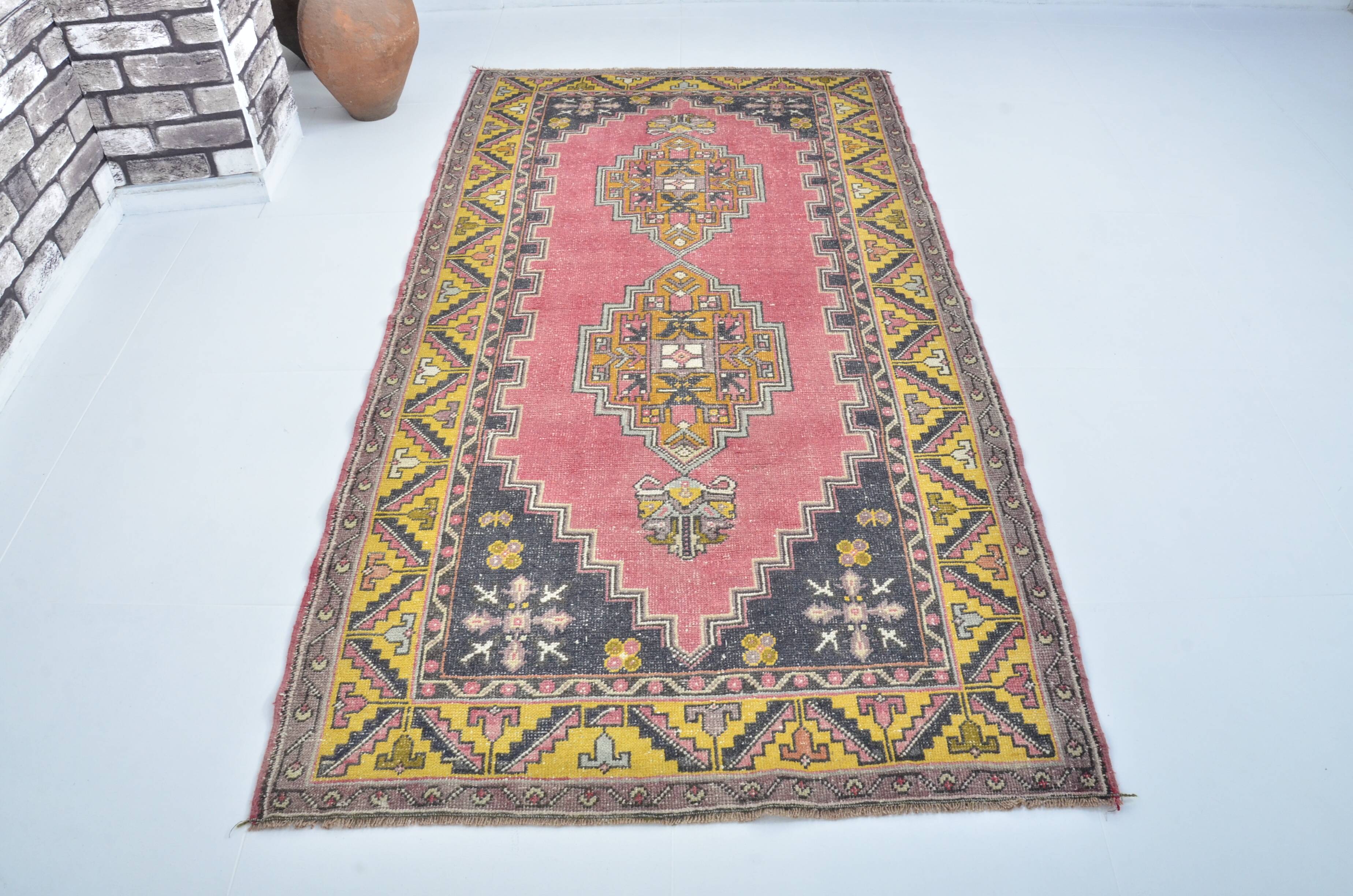 Tapis turc bio rose et jaune sku 3283