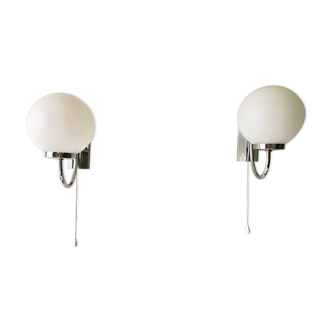 Pair of chrome wall lamps and globes 1970
