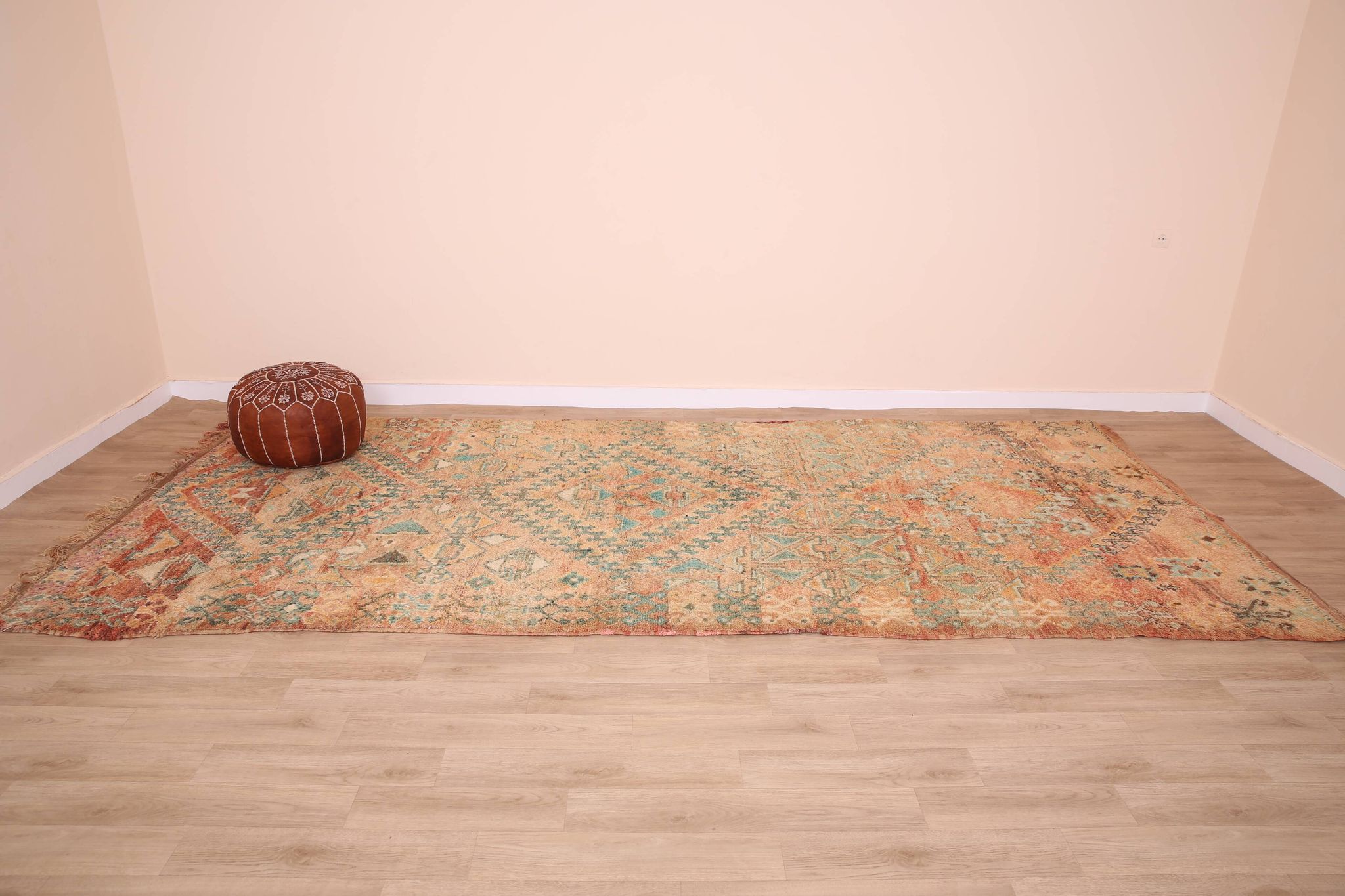 Peach Vintage Moroccan Rug 173 x 383 cm, Berber Wool Rug, Handmade Boho Rug