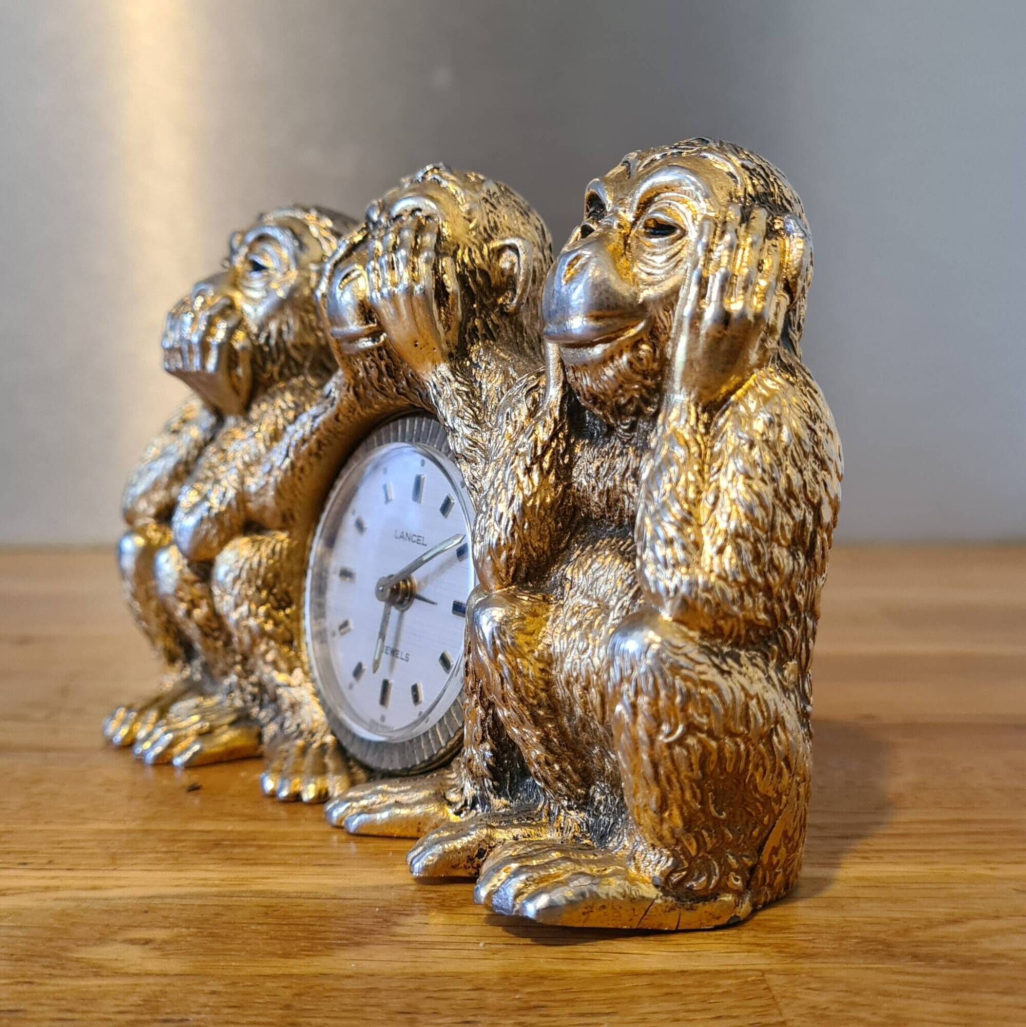 Clock / alarm clock vintage lancel model "the three monkeys of wisdom" very rare!