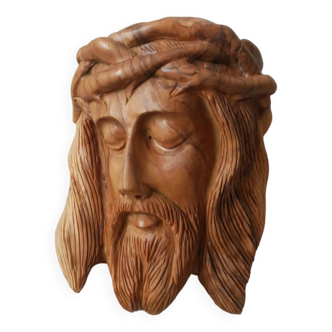 Christ en bois d'olivier sculpture tête visage fabrication artisanale décoration campagne religieux