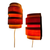 Pair of wall sconces in pine veneer, Translandia Denmark, 1960