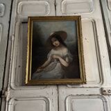 Portrait de jeune fille pastel sur toile milieu XIXe par Claude Gros