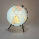 Globe terrestre 1960 Tripode Taride  lumineux en verre mappemonde vintage