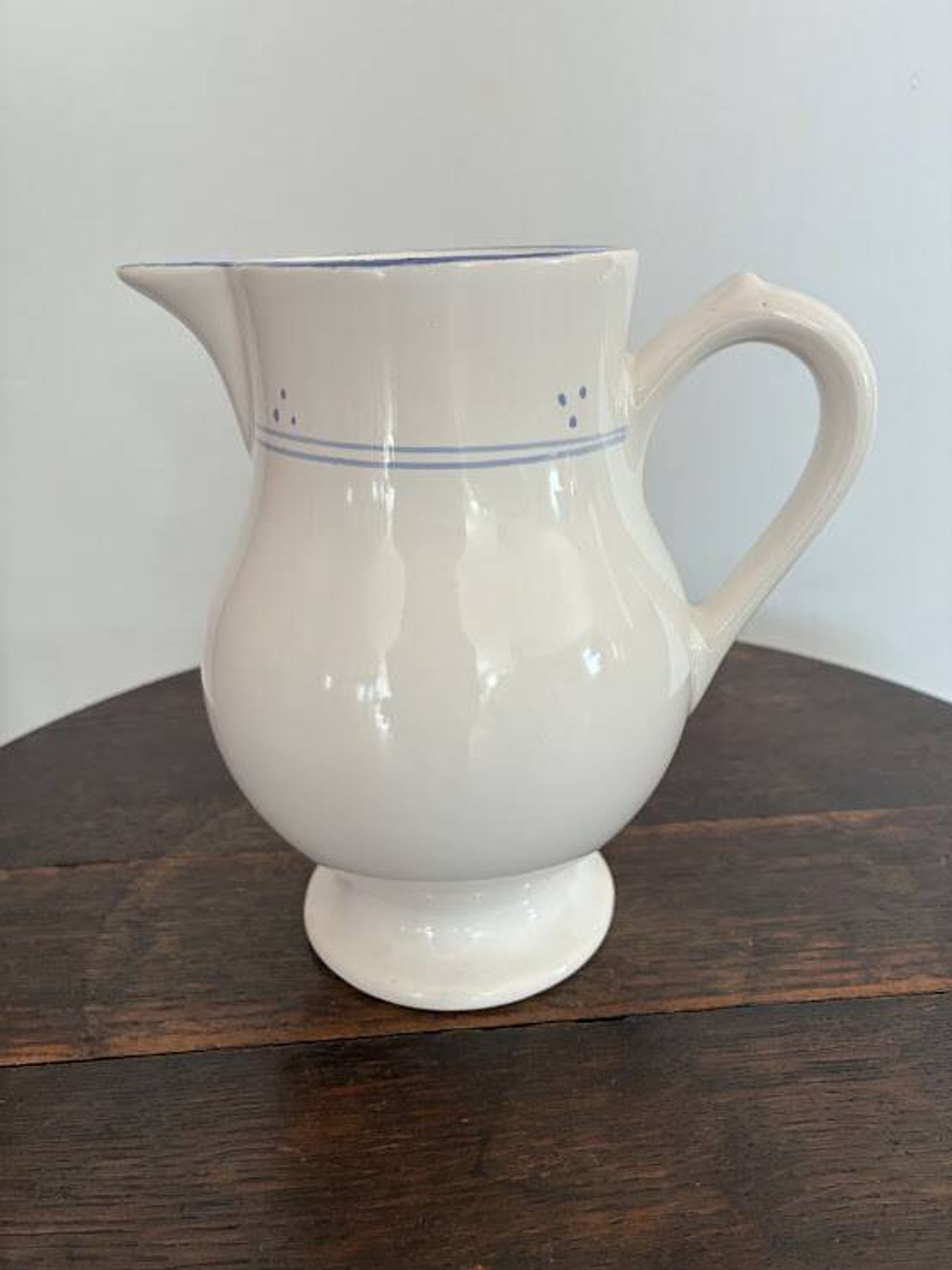 White pitcher with blue trim - Niderviller France