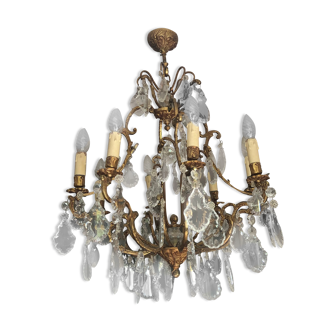 Brass and crystal chandelier