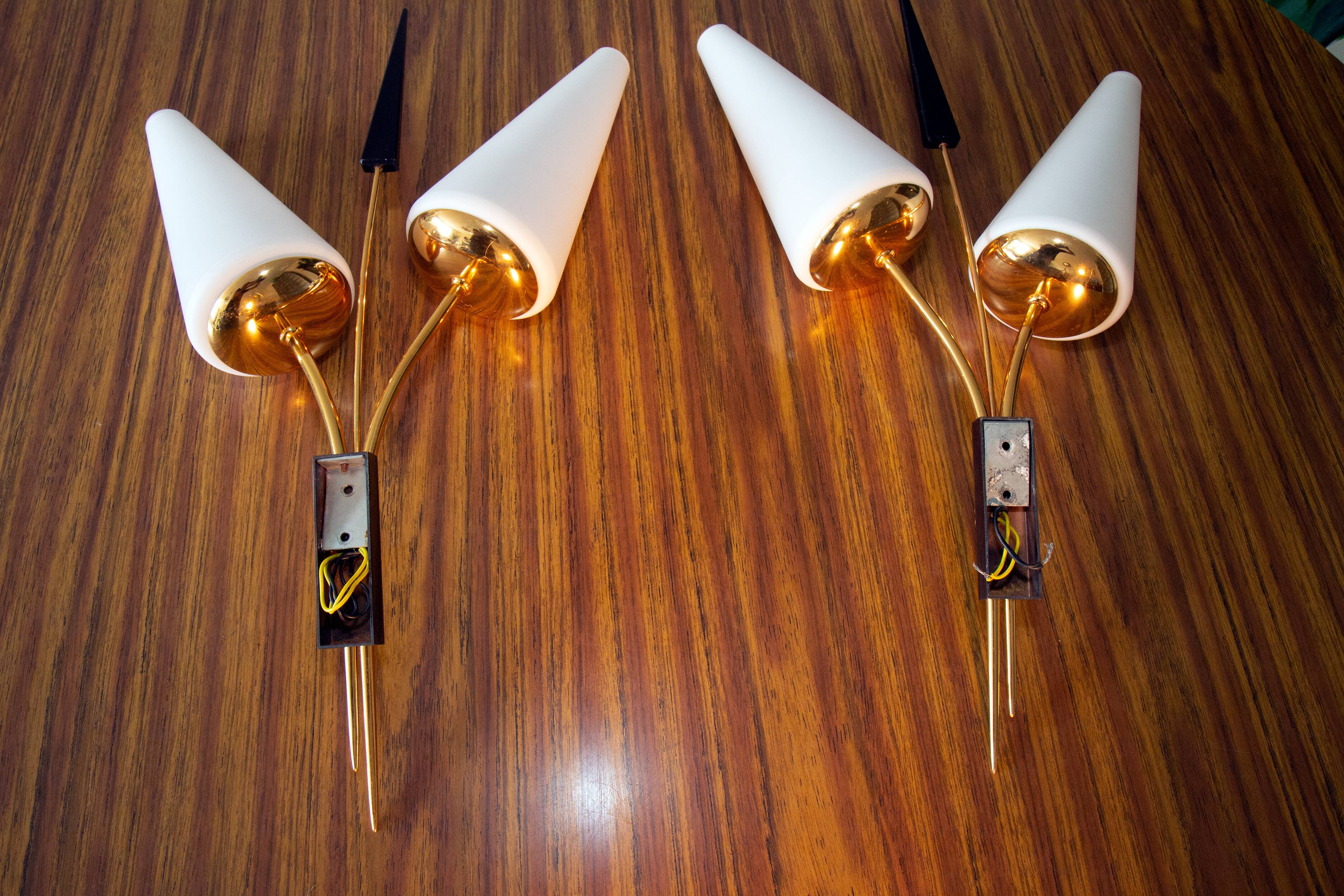 Pair of double reed sconces, 1960