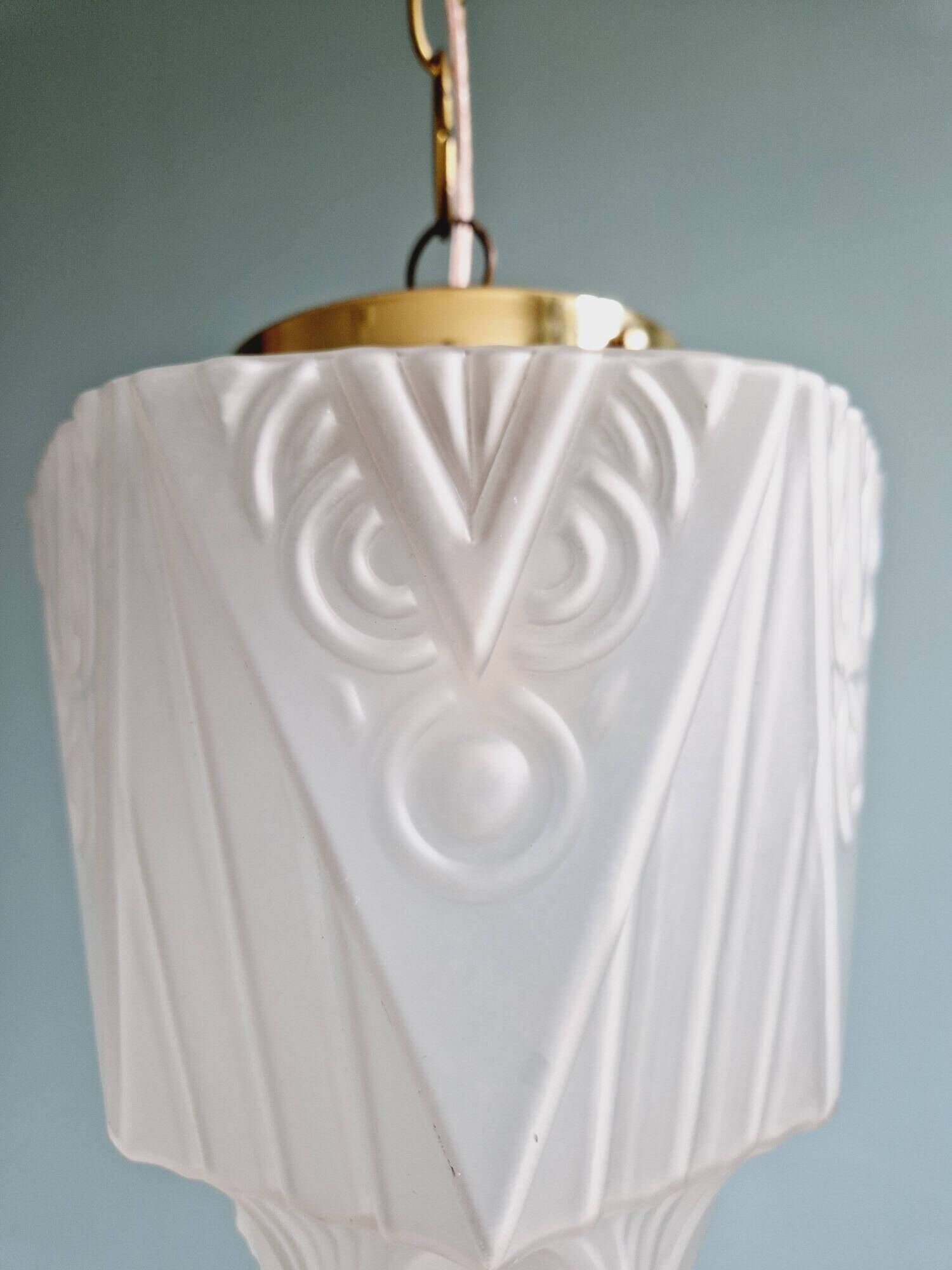 Art Deco pendant lamp in satin glass, 1920s-30s