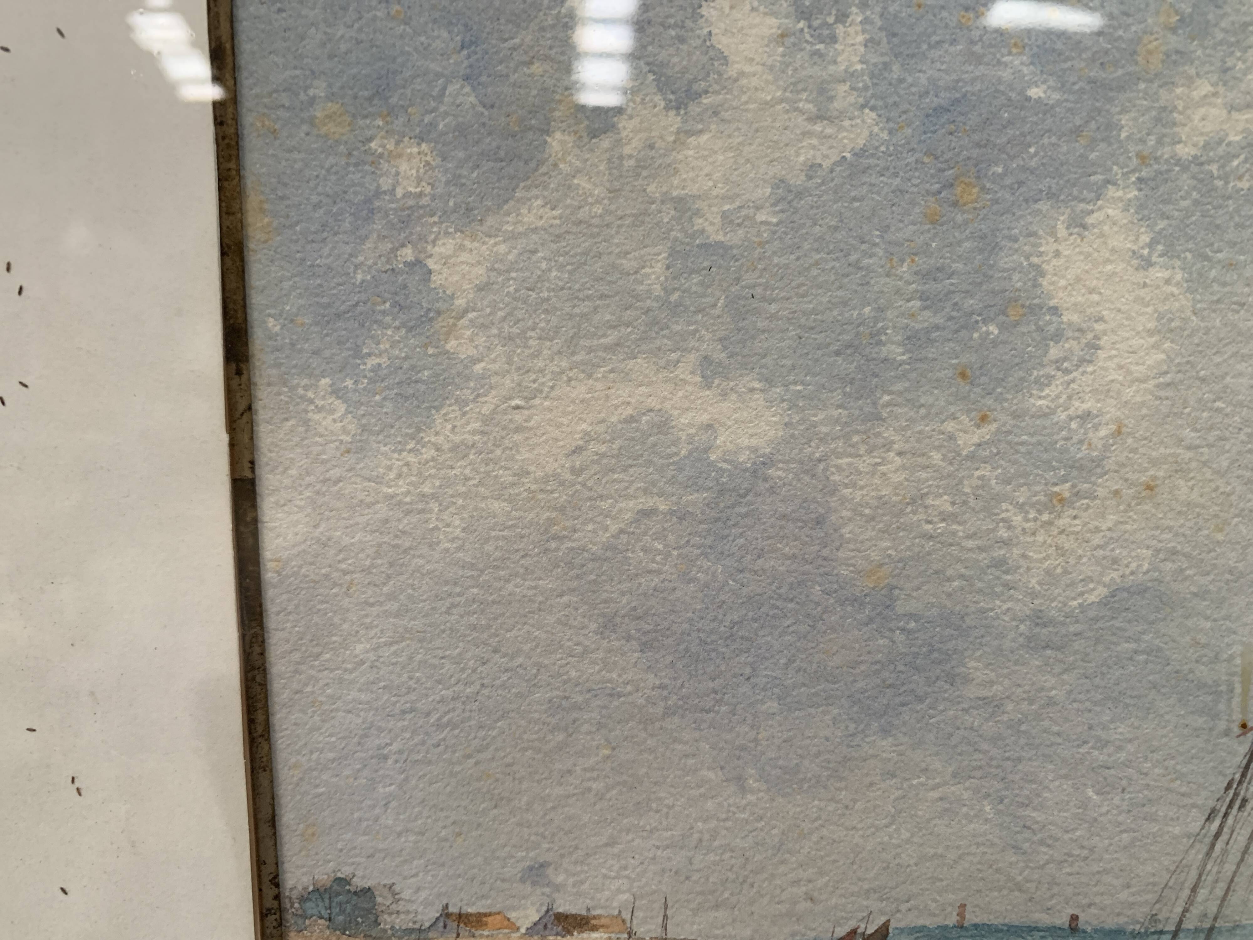 Marine watercolor "Sailboat at sea and stranded on the beach" 20th century