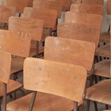 Set of 6 Czech school chairs in metal and wood, Kovona bistro style.