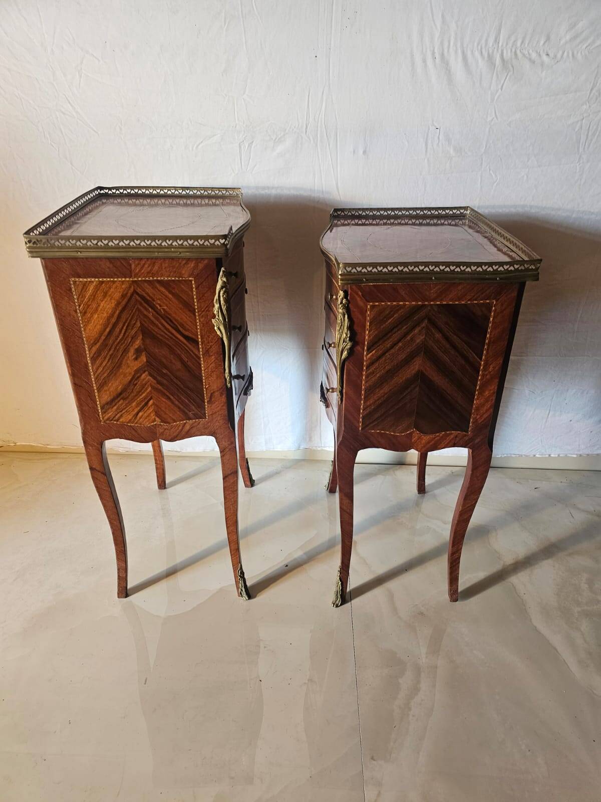 Pair of Louis XV style bedside tables in marquetry