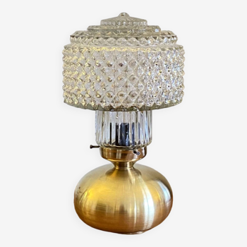 Lampe de table pied en laiton et abat jour en verre années 60 vintage LAMP-7158