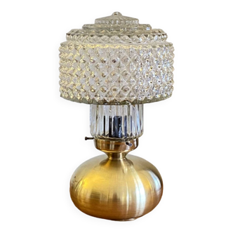 Lampe de table pied en laiton et abat jour en verre années 60 vintage LAMP-7158