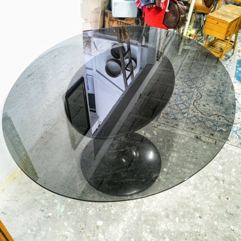 Vintage tulip foot table and smoked glass
