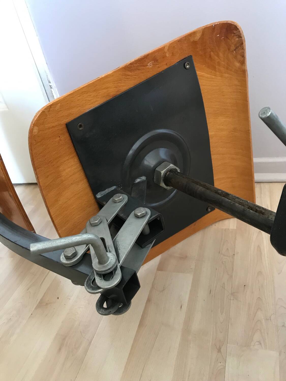 Vintage industrial workshop chair/stool in wood and metal