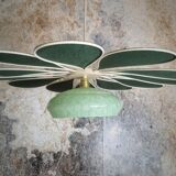 Suspension glass globe and petals in linen and rattan