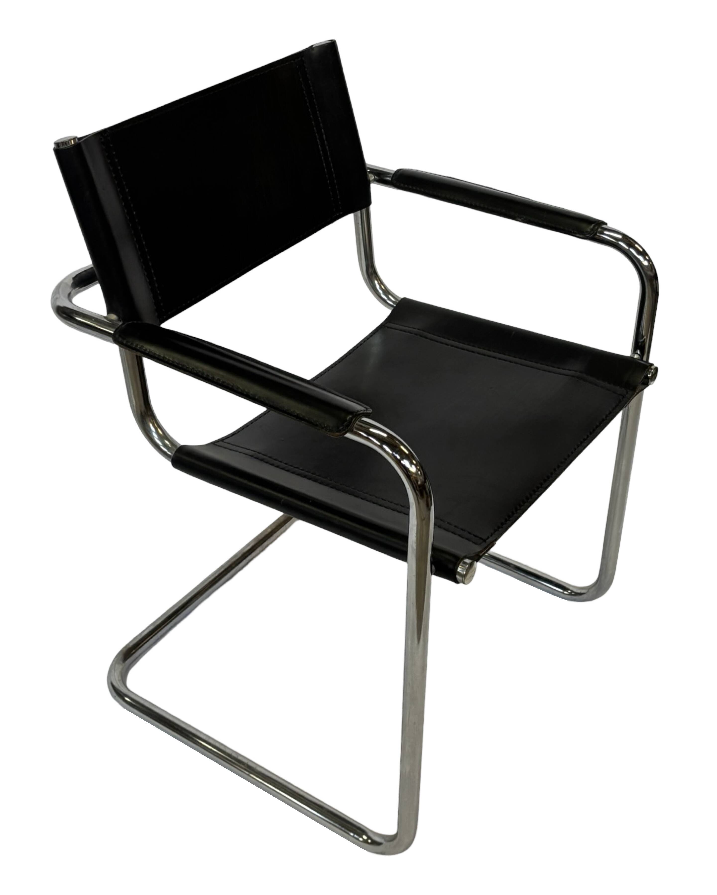 Vintage set of 4 tubular leather chairs style MG5 Grassi