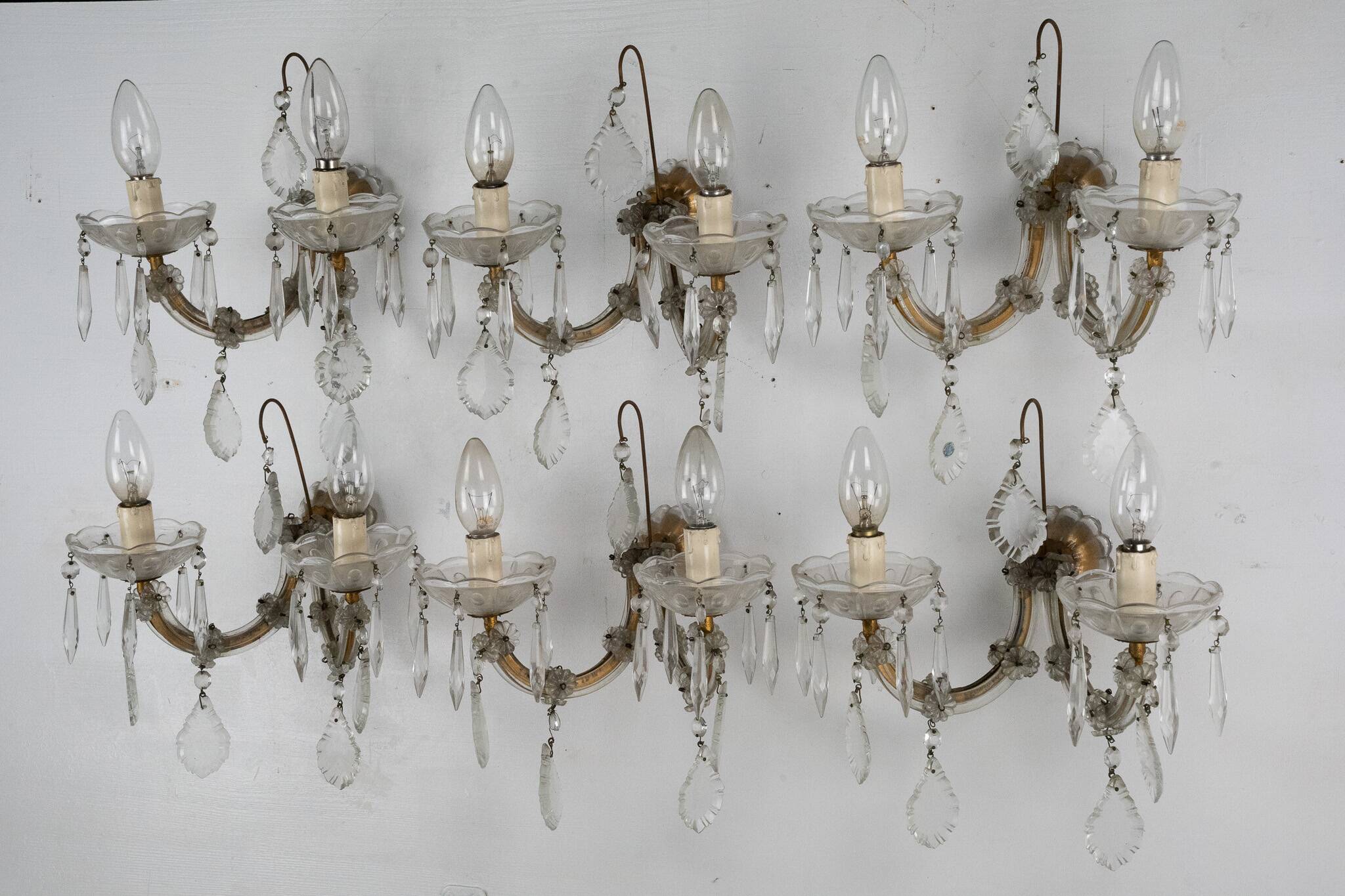 Set of six Maria Teresa sconces. Italy 1940s