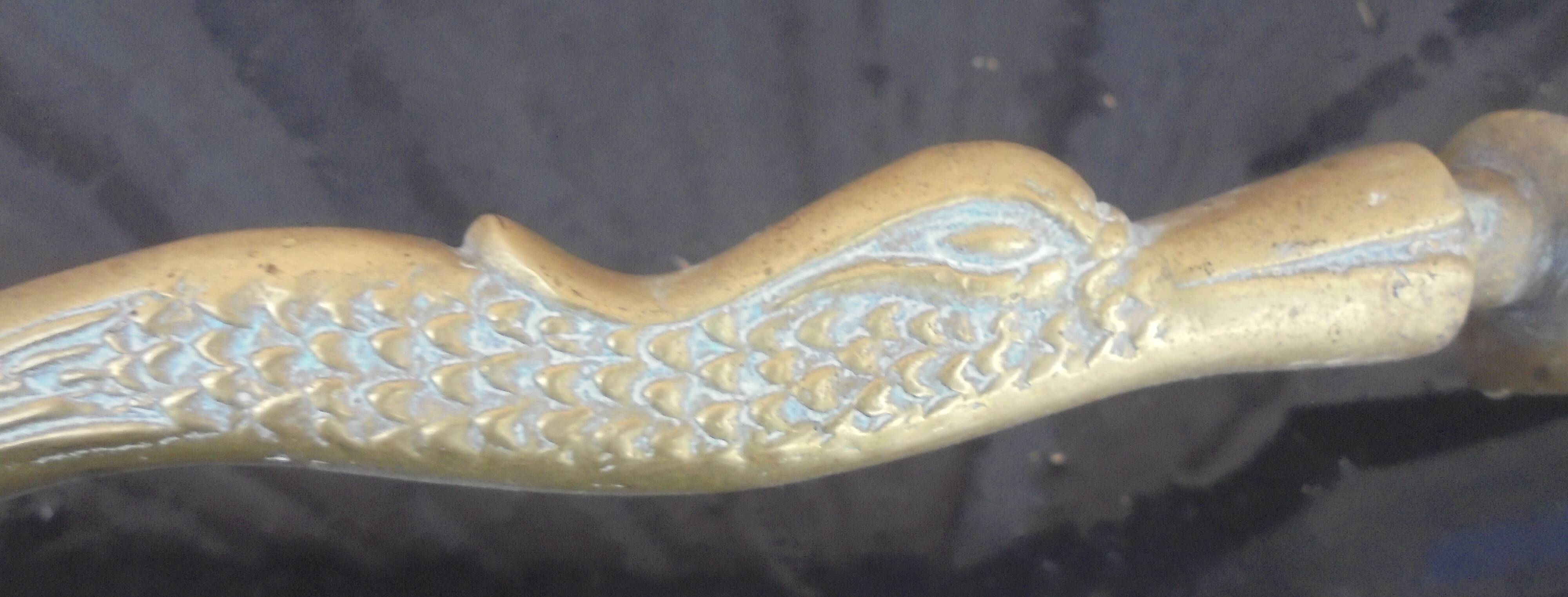 Zoomorphic bronze fireplace shovel and tongs