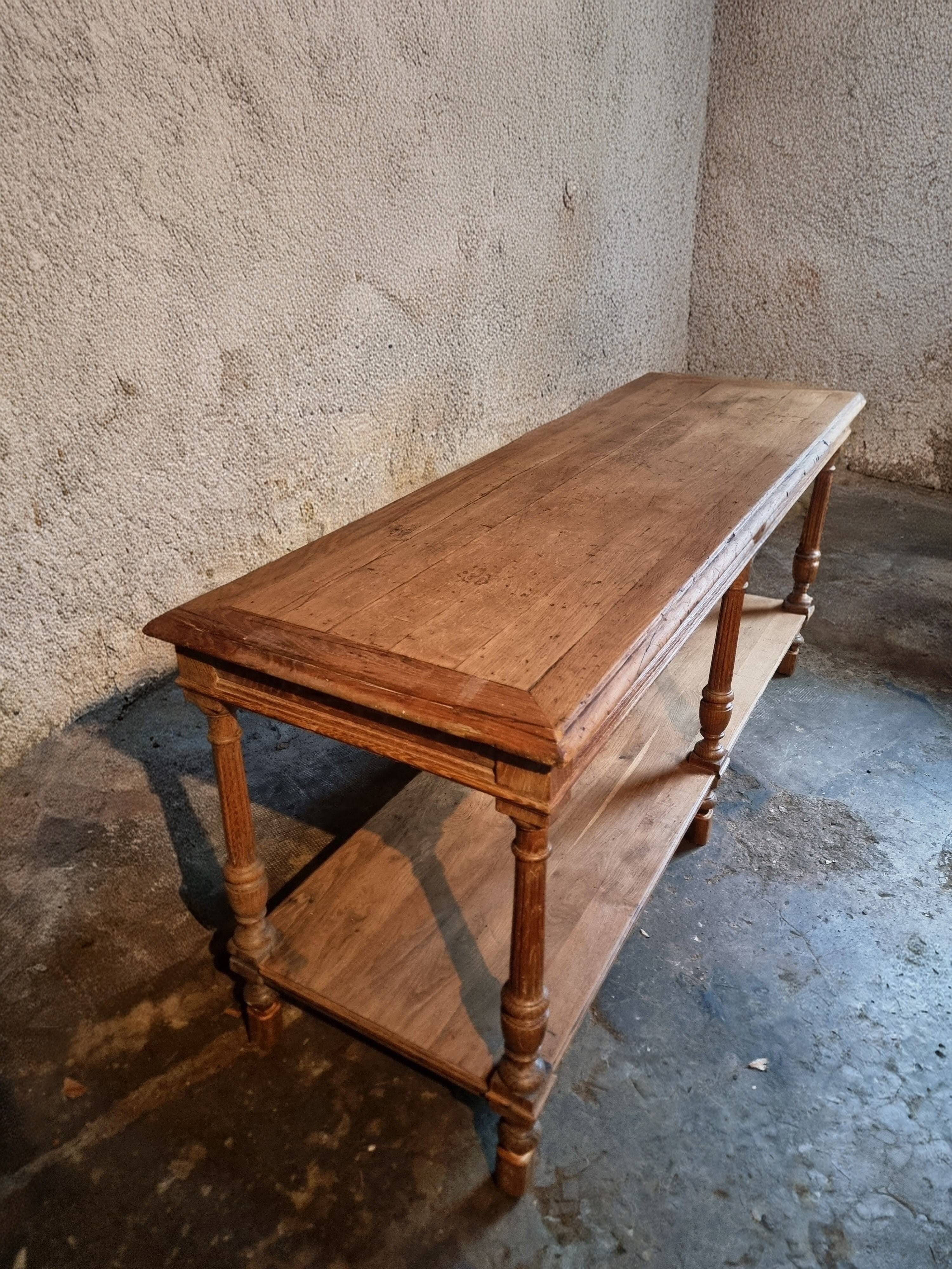 French 19th-century oak draper's table – Antique kitchen island console