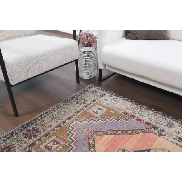 Vintage Turkish Oushak handmade wool cotton orange area rug 106x188