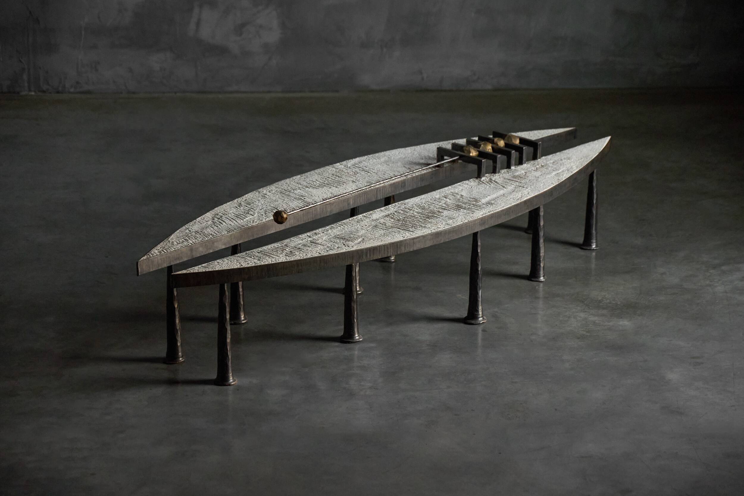 Thomas Serruys steel and stone brutalist coffee table, Belgium, 2019