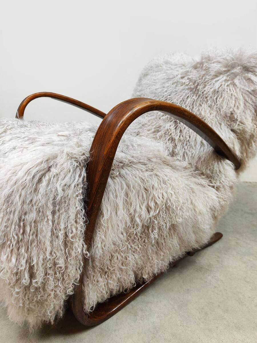 Jindrich Halabala vintage Tibetan sheepskin armchair H-269