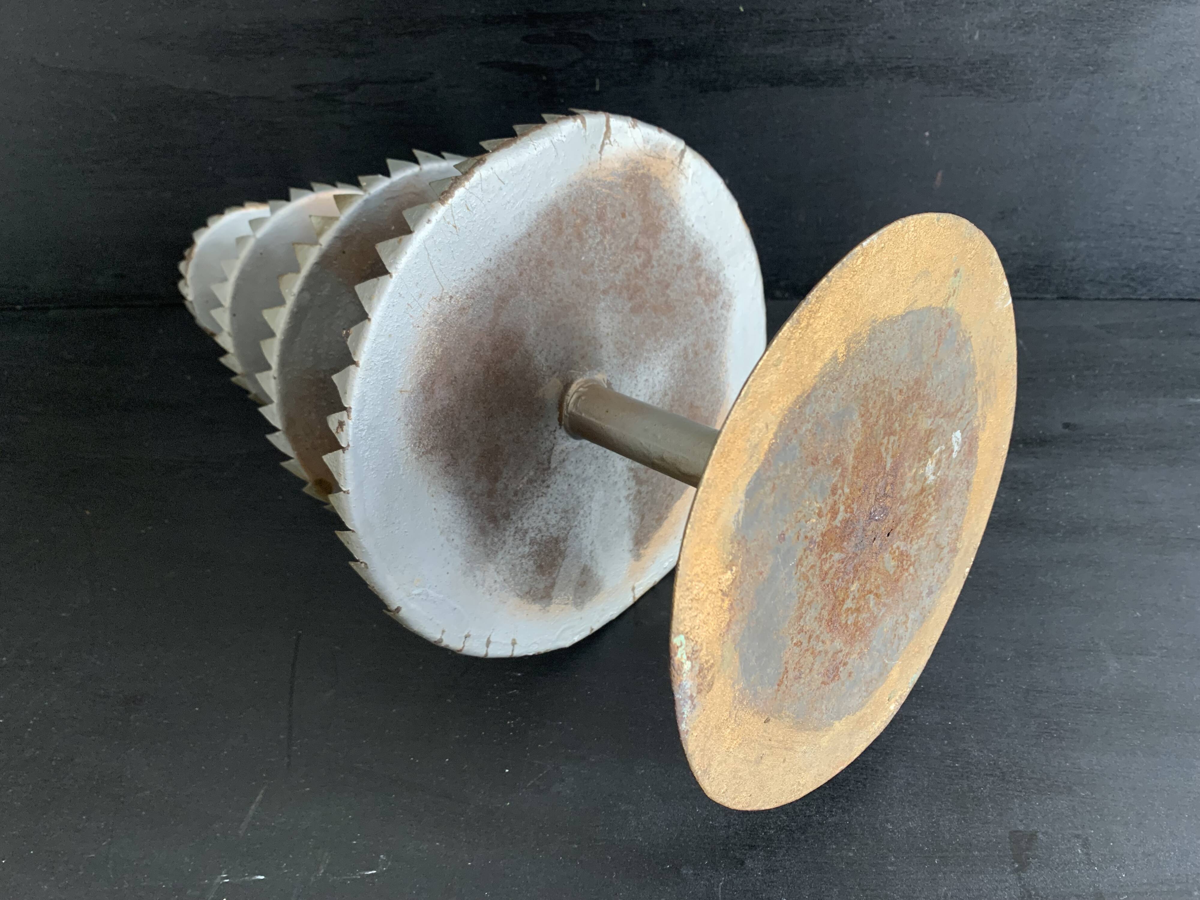 Large handmade sheet metal tiered display stand, 19th century