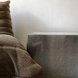 Square block coffee table white glass and metal, cube design 1970