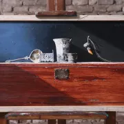 Still life with pewter finds on a chest – Marjolein van den Berg, c. 2011