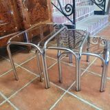 Chrome and smoked glass nesting table from the 70s