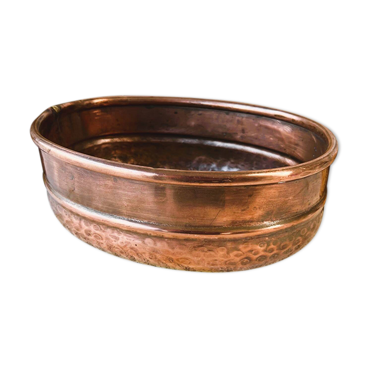 Oval hammered copper planter