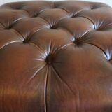 Chesterfield brown tufted leather pouffe ottoman