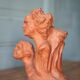 Sculpture signed Doloire, terracotta sculpture with 3 faces, candlestick sculpture, collection, interior decoration.