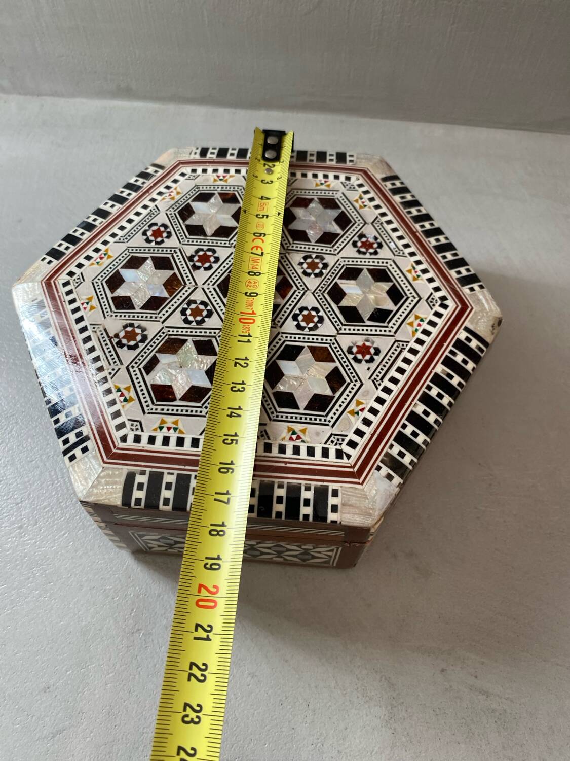 Vintage mother-of-pearl and wood jewelry box