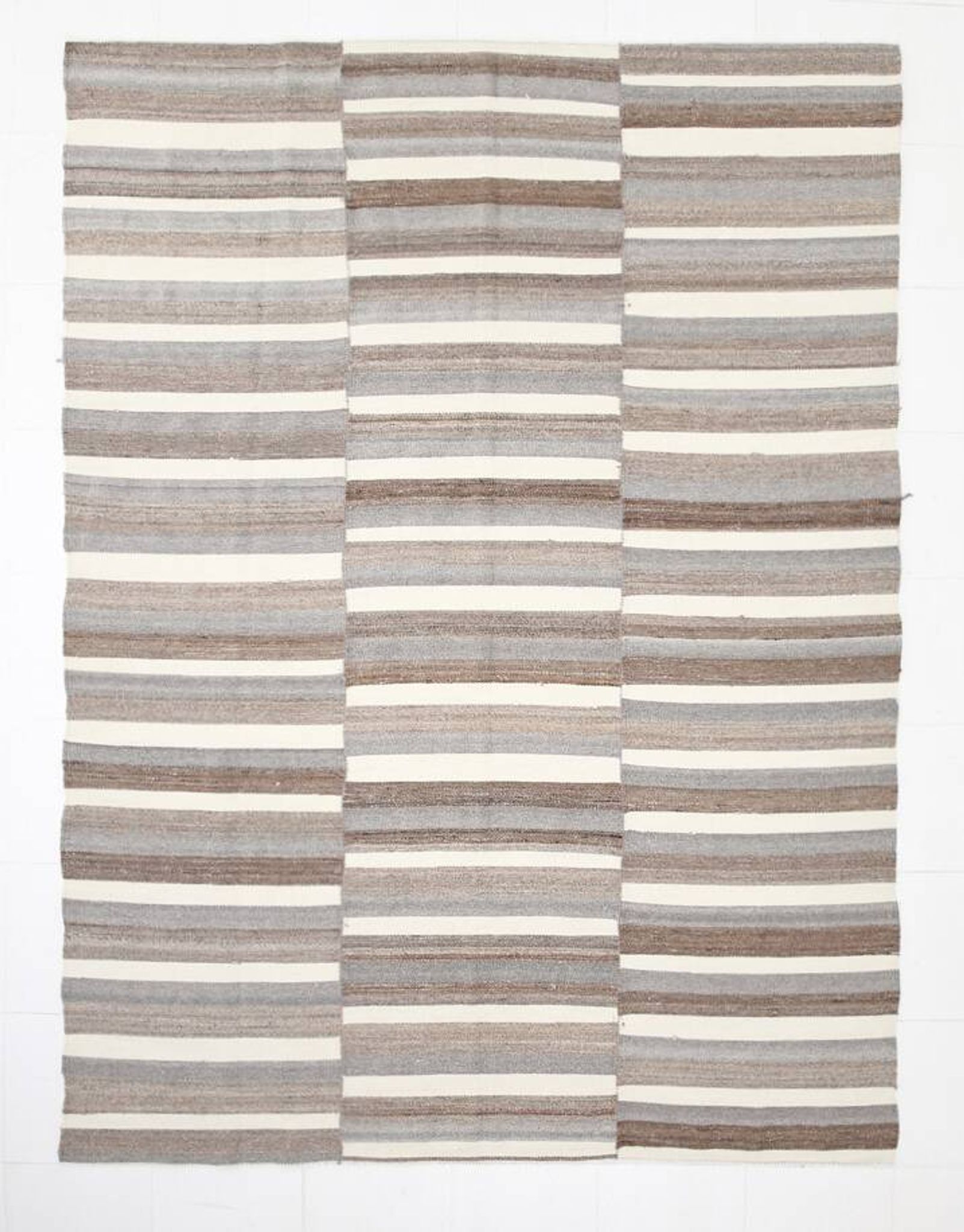 Contemporary Brown & Beige Striped Motifs Vintage Kilim Rug, 226x306Cm