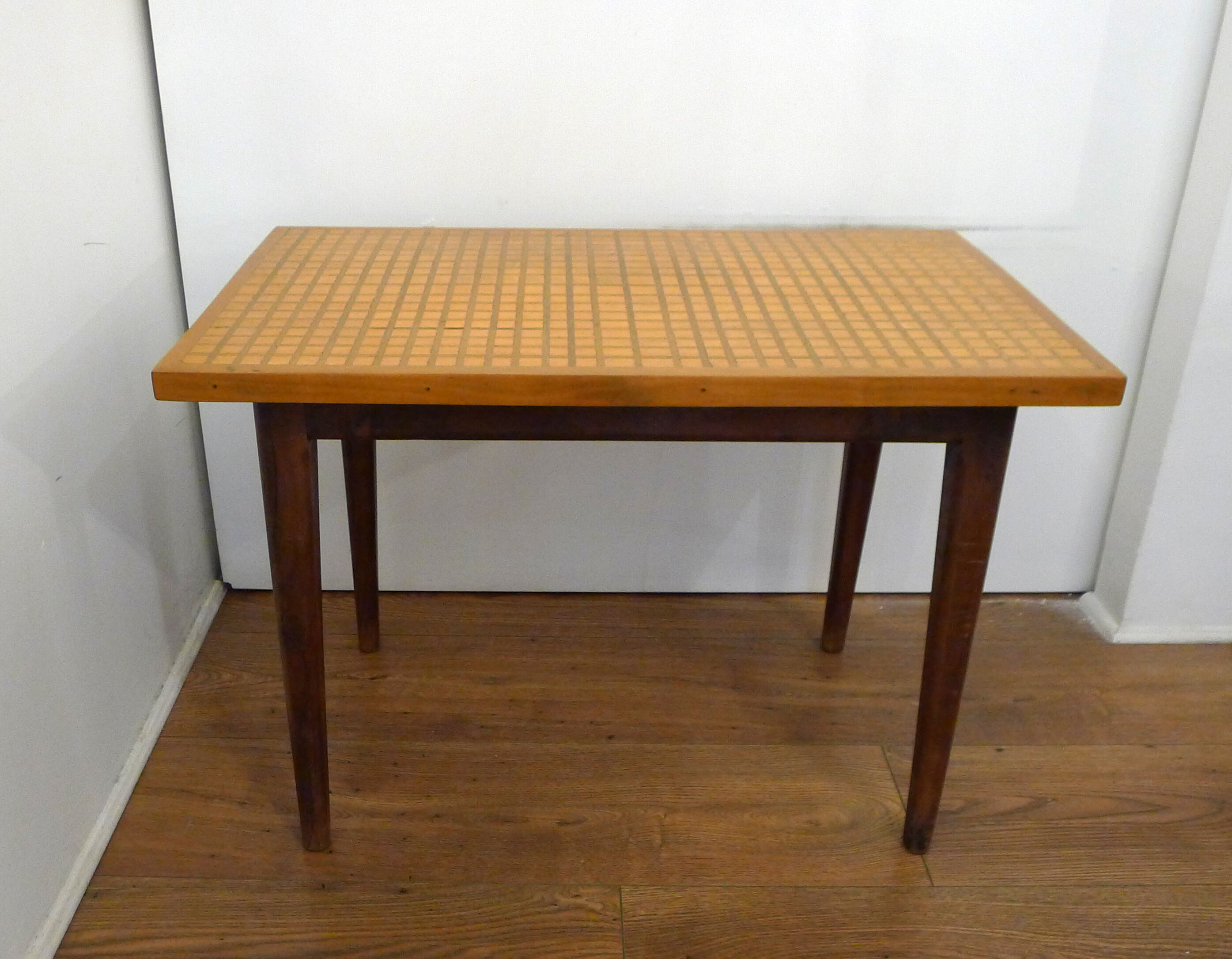 Mid-century grid coffee table, in wood & marquetry