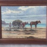 Oil on canvas gulls on the large beach of Saint-Malo