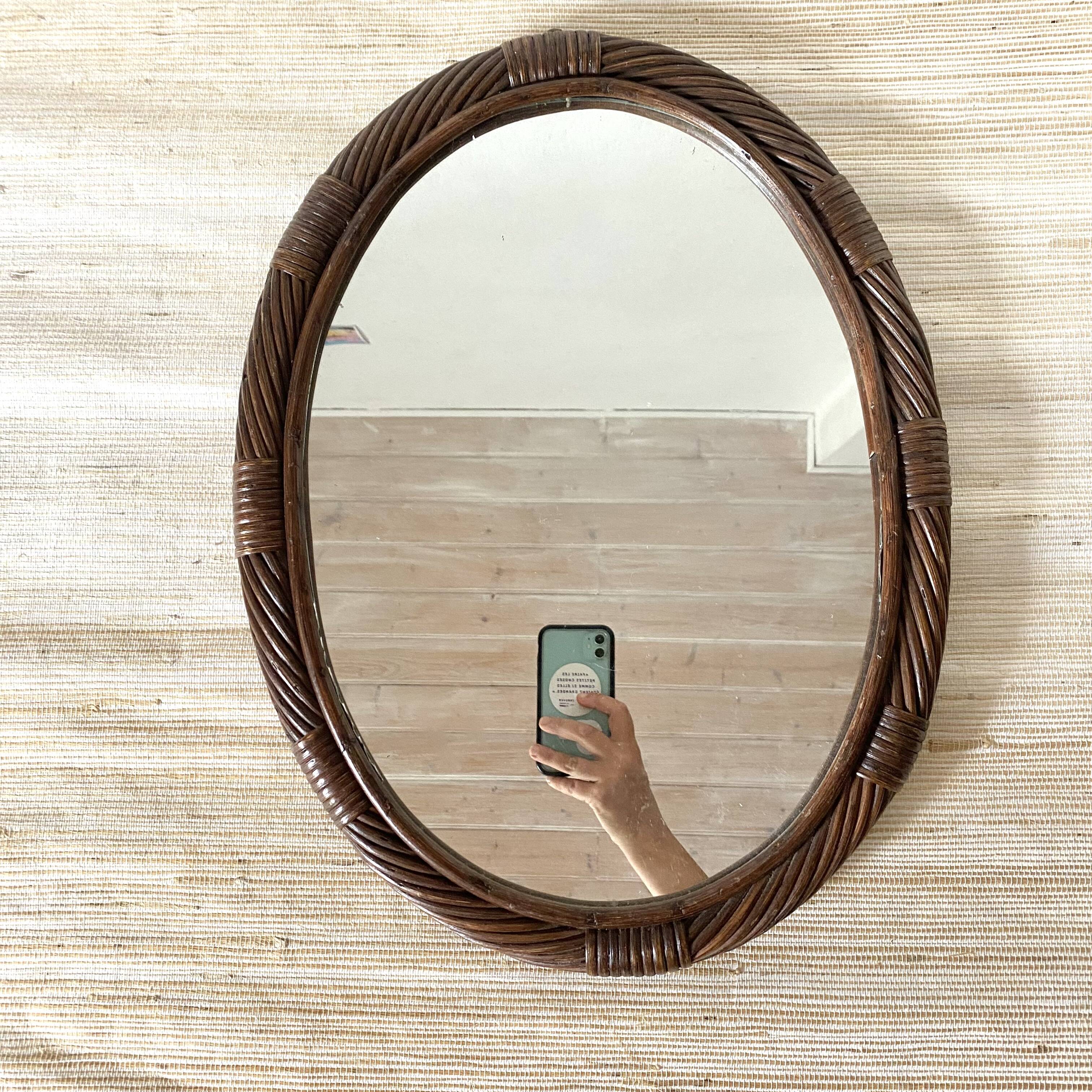 Oval rattan mirror