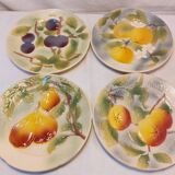 Set of 4 plates in St Clément Barbotine - Majolica - Fruits