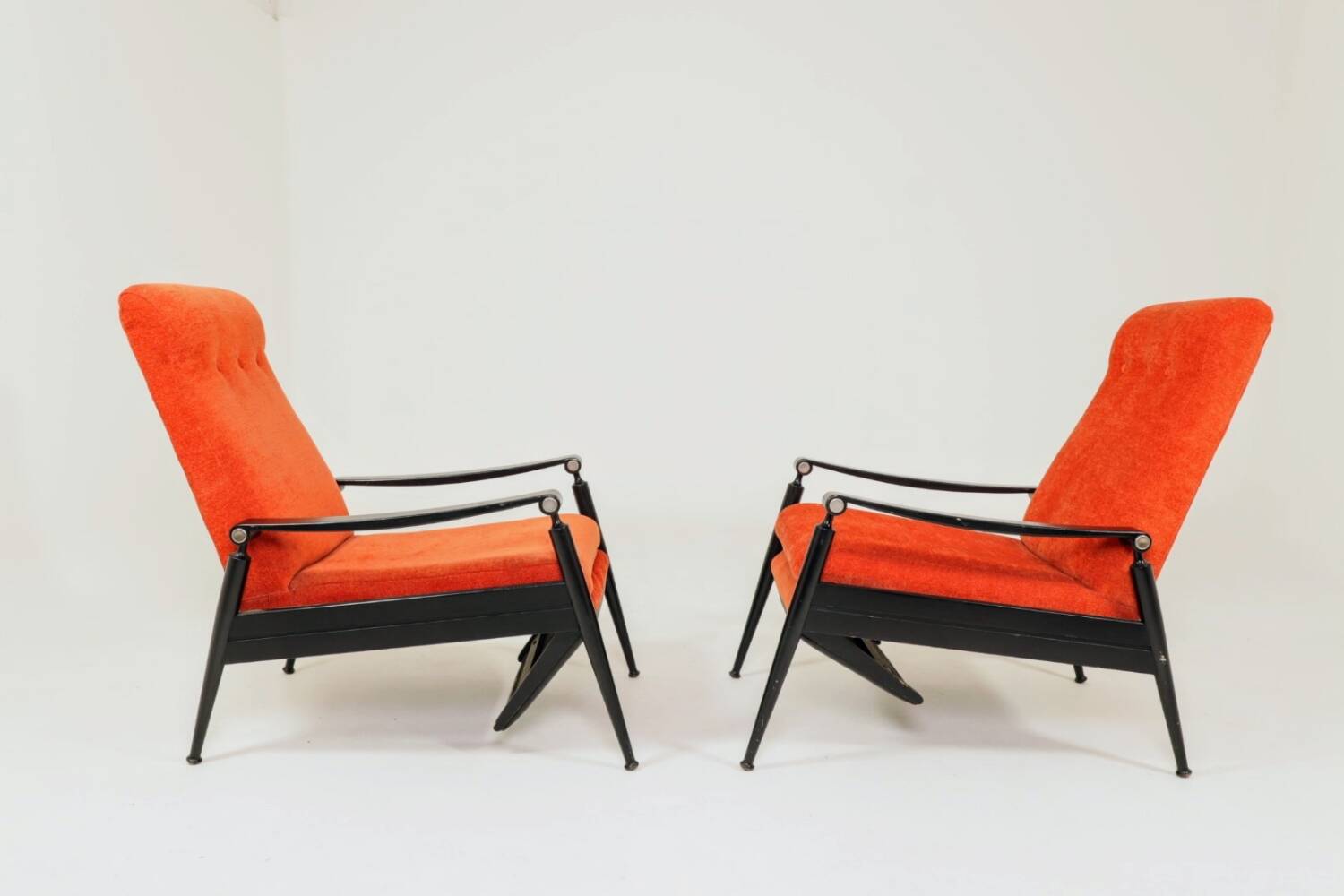 Pair of vintage armchairs burnt orange MCM design 1960