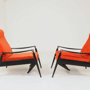 Pair of vintage armchairs in burnt orange, MCM design from the 1960s.