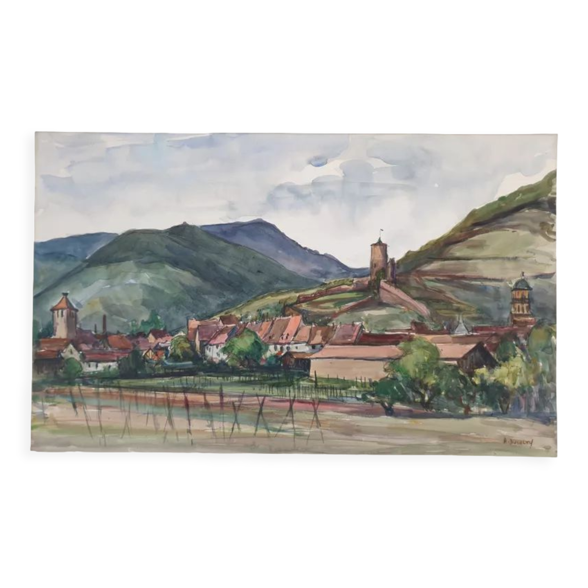 André Duculty (1912-1990) Watercolor on paper "Kaysersberg (Alsace)" Signed lower right